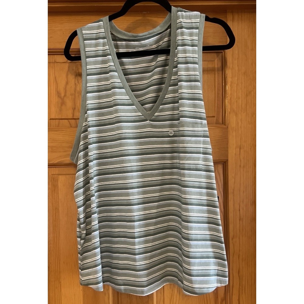 Eddie Bauer Women's Green Striped V-Neck Sleeveless Tank Top Sz 2xl